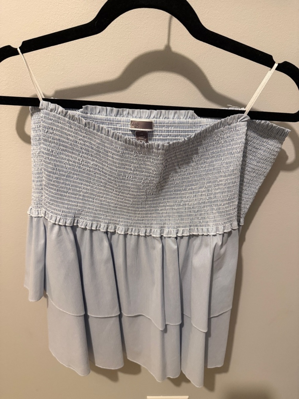 Chelsea28 Light Blue Smocked Ruffle Tiered Strapless Top